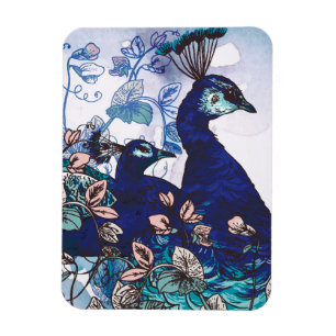 Blom- bakgrund med påfåglar magnet