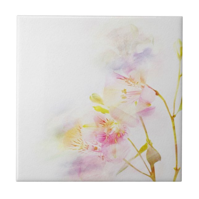 blom- bakgrund med vattenfärgblommor kakelplatta (Framsidan)