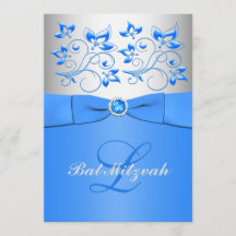 Blom- bat mitzvah inbjudan för Monogramblåttsilver