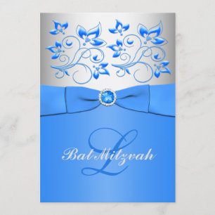 Blom- bat mitzvah inbjudan för Monogramblåttsilver