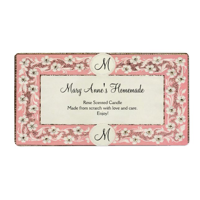 Blom- beställnings- etikett för rosa Monogram Fraktsedel (Framsidan)