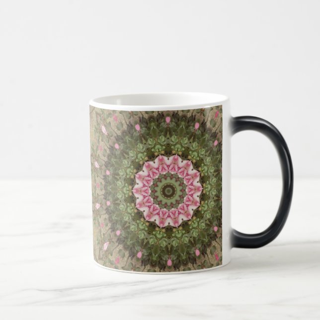 Blom- Boho etnisk Kaleidoscope, rosagröntbrunt Magisk Mugg (Höger)