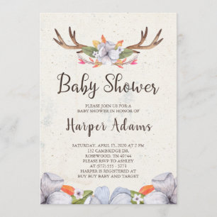 Blom- Boho horn på kronhjortbaby shower Inbjudningar