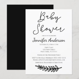 Blom- botanisk baby shower för enkel svart vit inbjudningar