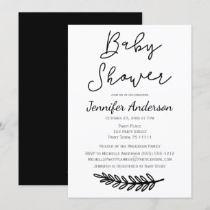 Blom- botanisk baby shower för enkel svart vit inbjudningar