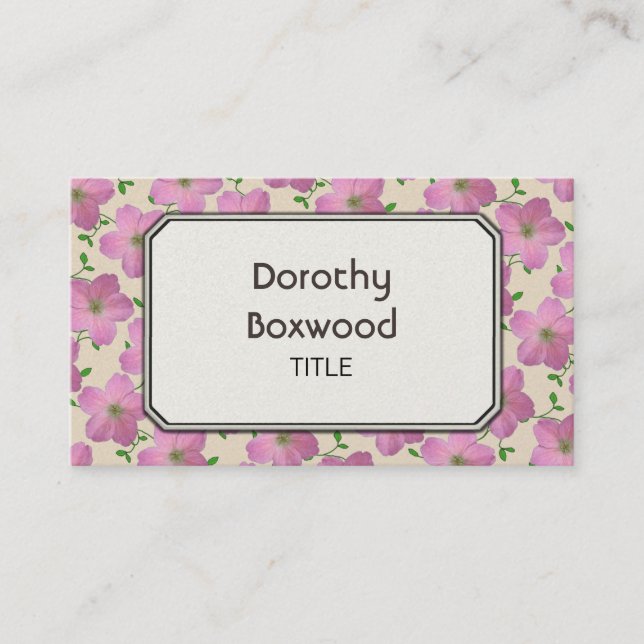 Blom- botanisk rosa pelargonanpassade visitkort (Framsida)