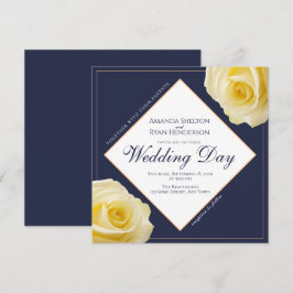 Blom- bröllop för modern midnatt blåttgul ros inbjudningar