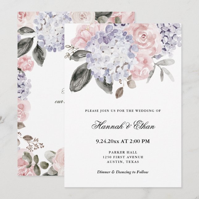 Blom- bröllop för vintagevattenfärgvanlig inbjudningar (Fram/baksida)