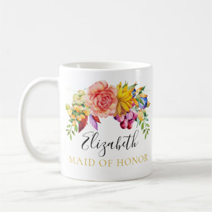 Blom- bukettmaid of honor med namn kaffemugg