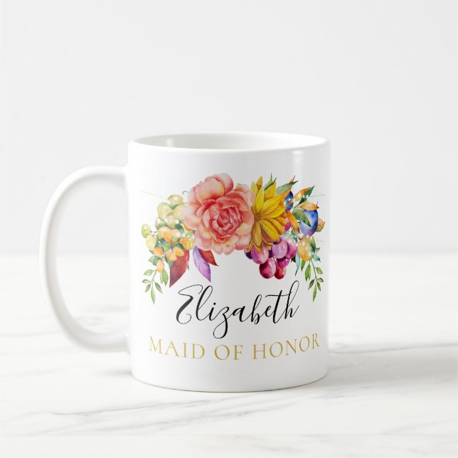 Blom- bukettmaid of honor med namn kaffemugg (Vänster)