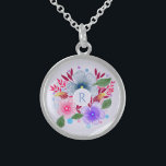 Blom- bukettMonogram för nätt vattenfärg Sterling Silver Halsband<br><div class="desc">Söten personifierade halsbandet med vattenfärgblommigtkonst.</div>