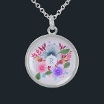 Blom- bukettMonogram för nätt vattenfärg Sterling Silver Halsband<br><div class="desc">Söten personifierade halsbandet med vattenfärgblommigtkonst.</div>