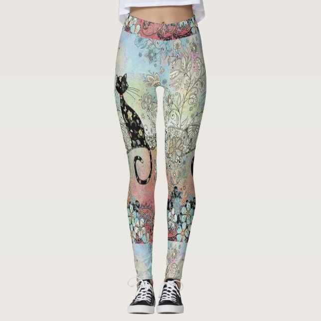 Blom- damasker för silhouette för leggings (Framsida)