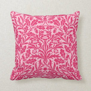 Blom- damast för art nouveau, djup Fuchsia rosa Kudde
