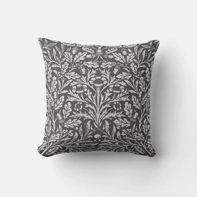 Blom- damast för art nouveau, silvergrått/grå färg kudde (Framsida)