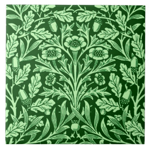 Blom- damast för art nouveau, smaragdgrönt kakelplatta
