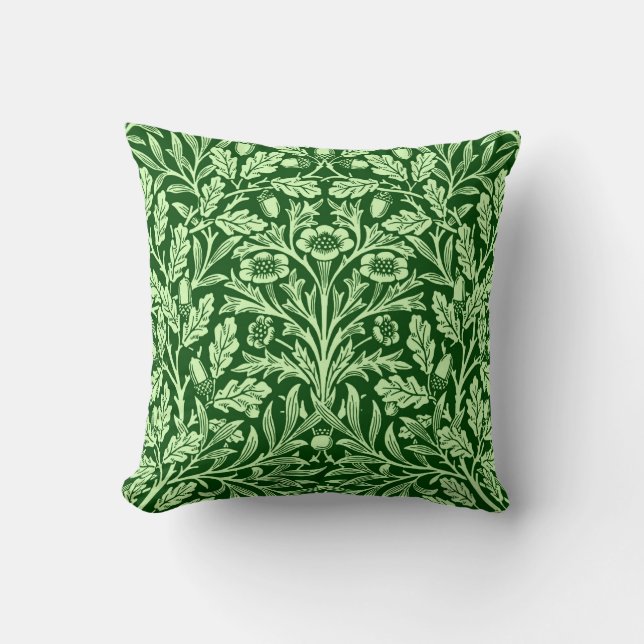 Blom- damast för art nouveau, smaragdgrönt kudde (Framsida)
