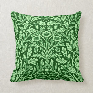 Blom- damast för art nouveau, smaragdgrönt kudde