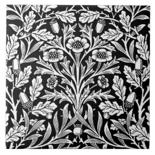 Blom- damast för art nouveau som är svartvit kakelplatta