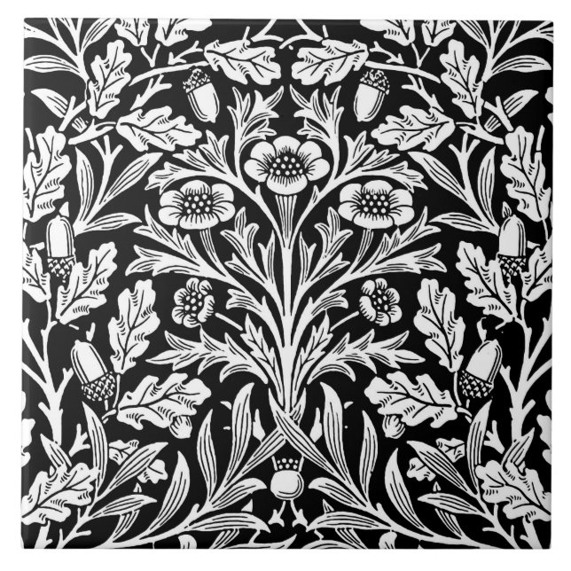 Blom- damast för art nouveau som är svartvit kakelplatta (Framsidan)