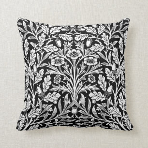 Blom- damast för art nouveau som är svartvit kudde
