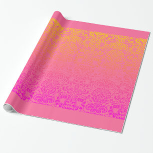 Blom- damast (korall och rosor) presentpapper