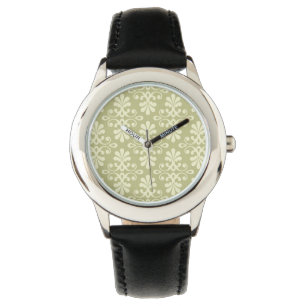 Blom- damastast tapet armbandsur