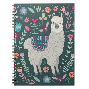 Blom- design för gullig Llama Anteckningsbok