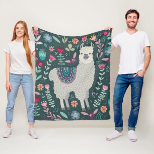 Blom- design för gullig Llama Fleecefilt