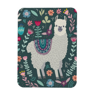 Blom- design för gullig Llama Magnet