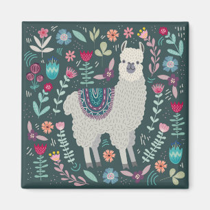 Blom- design för gullig Llama Magnet
