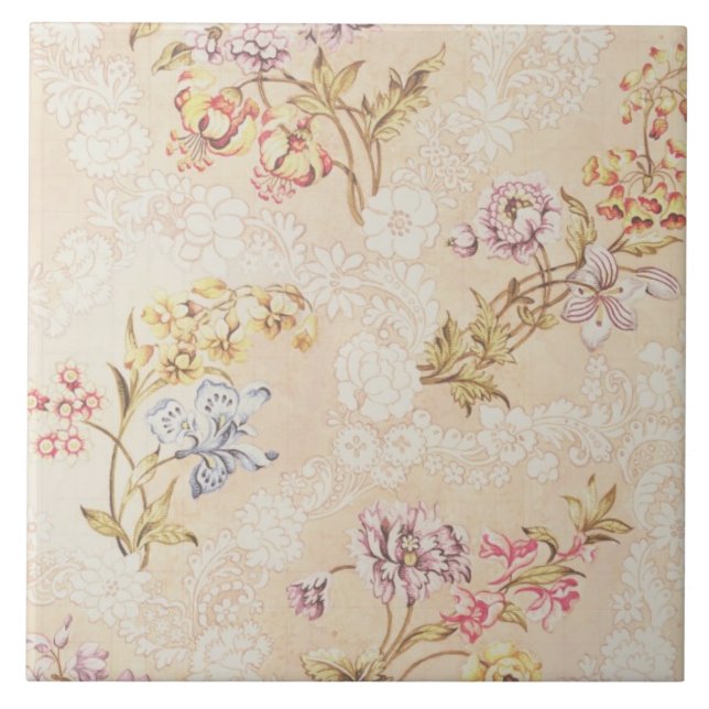 Blom- design med pioner, liljar och ro för S Kakelplatta (Framsidan)