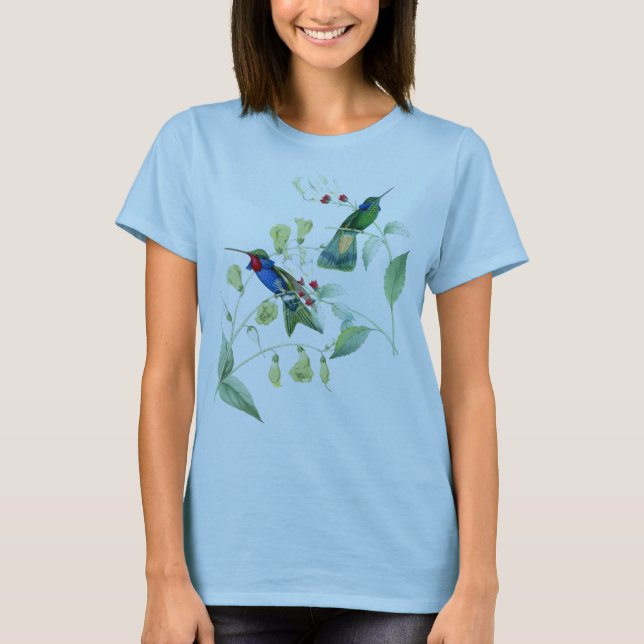 Blom- djur för djurliv för Hummingbirdfågelblommor Tee Shirt (Framsida)