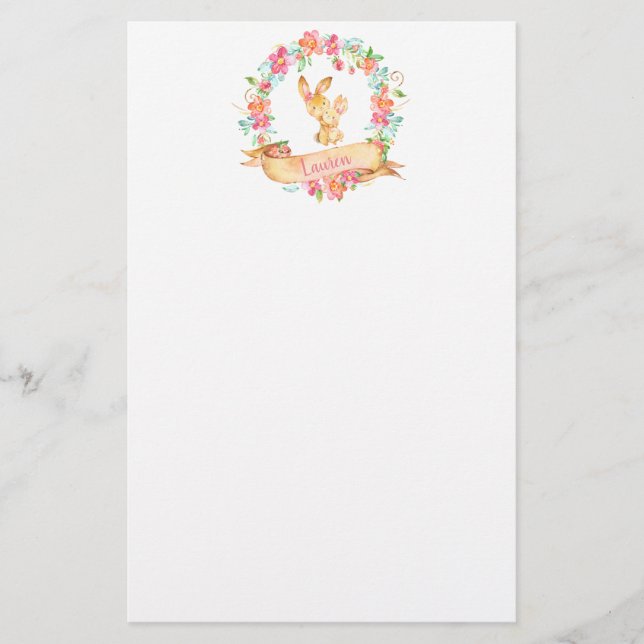 Blom- dusch för vattenfärgmamma- och flickakanin brevpapper (Framsida)