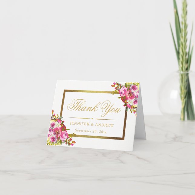 Blom- elegantt chic guld- ramtackkort tack kort (Framsida)