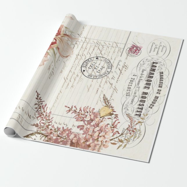 Blom- EphemeraDecoupage affisch Presentpapper (Utrullad)