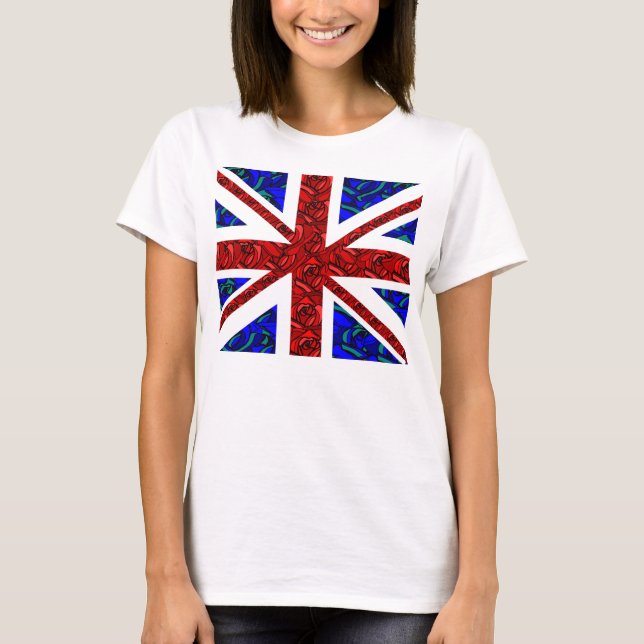 blom- facklig jack, kall unionjack, moderiktig t-shirt (Framsida)