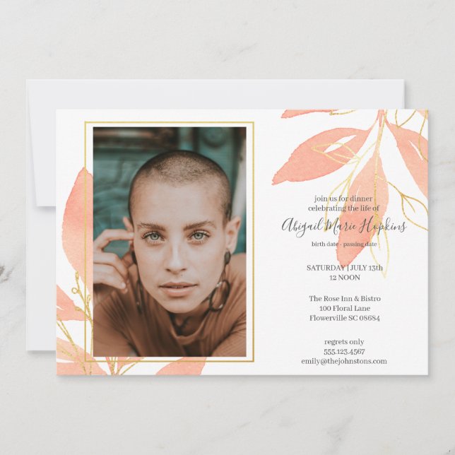 Blom- firande för guld- persika av livbegravningen tack kort (Framsida)