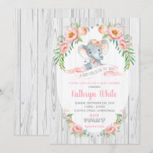 Blom- flicka för inbjudan för Boho elefantbaby