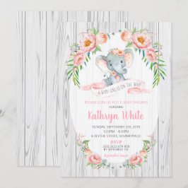 Blom- flicka för inbjudan för Boho elefantbaby