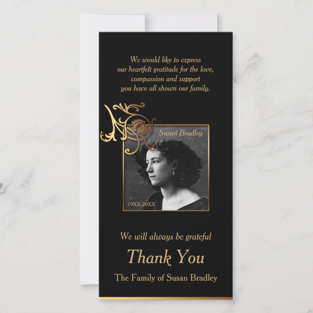 Blom- fotosympatitack med guld- leda i rör tack kort (Framsida)