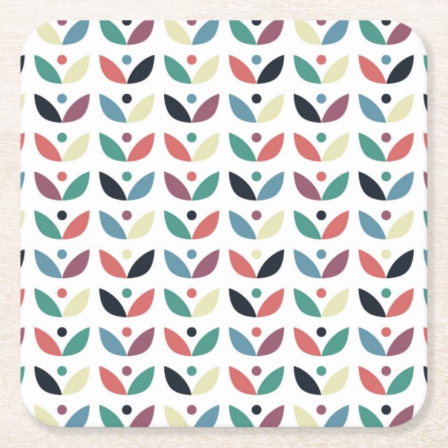 Blom- geometriskt mönster för Folk konst Underlägg Papper Kvadrat (Framsidan)