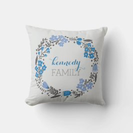 Blom- grå färg för blått för kranpersonligMonogram Kudde