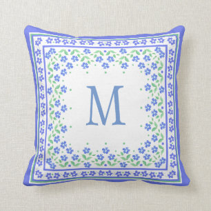 Blom- gräns för chic Monogramblåttvintergröna Kudde