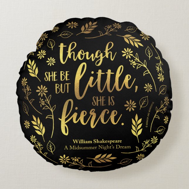 Blom- guld lite men våldsamma William Shakespeare Rund Kudde (Framsidan)
