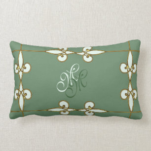 Blom- guld- monogram för elegant art décovintage lumbarkudde