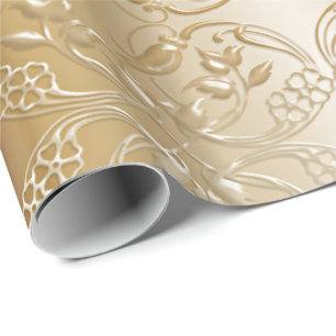 blom- guld- mönster presentpapper
