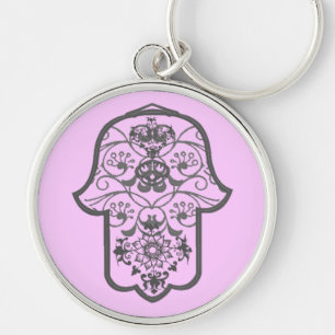 Blom- Hamsa Rund Silverfärgad Nyckelring
