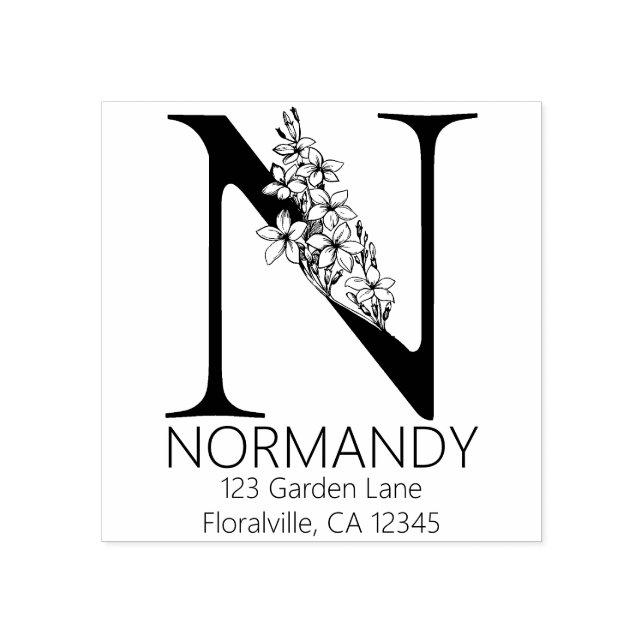 Blom- Head brev - N - returadressMonogram Stämpel (Tryck)