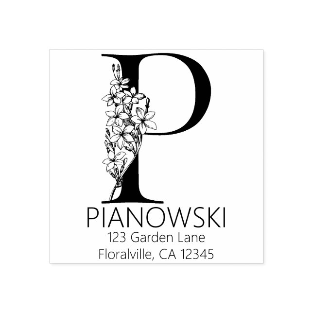 Blom- Head brev - P - returadressMonogram Stämpel (Tryck)